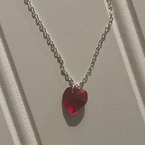 Silver Necklace with Red Heart Pendant